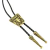 Bow Ties 652F Braided Shoestring Bolo Tie With Metal Carving Charm Cowboy Necktie Necklace Country