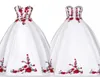 White Red Green Embroidery Quinceanera Dresses Beaded Strapless Laceup Satin Prom Dress Graduation Evening Gowns Long Formal Swee4989993