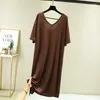 Women's Sleepwear Back Short-sleeved Modal Nightshirt Cross Summer Halter Dress Female Loose Cotton Sexy Women Nightgowns Spring Slim