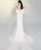 Vintage Bateau Neck Crepe -trouwjurken met lange mouwen Mermaid Ivoor geplooide Sweep Train Vestido de Novia Zipper Back Back Brug -jurken voor vrouwen