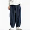 Męskie bawełniane i lniane spodnie harem luźne modyfikowane spodnie swobodne szerokie nogi japońskie joggery uliczne mężczyźni 240403