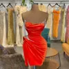 Orange cocktailklänningar lyxiga pärlkristall mini party klänning för kvinnor 2024 off-the-shoulder mantel prom klänningar kläder de soiree 2 stilar