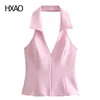 Damestanks HXAO Tube Top Halter Neck Tops For Women Pink Summer Mouwess Cring Cute Corset Woman Sexy Tank 2024