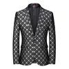 Men's Suits Autumn Slim Fit Blazer Men Lattice Stage Casual Suit Coats Silver Burgundy Green Groom Wedding S-6XL