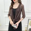 Damesjassen Elegant net garenjas dames mode tops zomer solide kleur zonnebrandcrème 2024 kleding lange mouw vest met lange mouwen