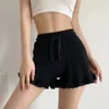 Frauen Schnürshorts Sommer lässig elastische Taille fest für Mädchen hochwertige dicke Stoff -Mini -Shorts 240407