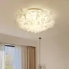 Taklampor romantisk vit blomma led sovrum restaurang vardagsrum lampa fjärrkontroll dimning heminredning hanglamp pvc