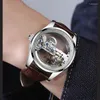 Relógios de pulso Ailang Moda Skeleton Men Watch Mechanical Watch Luxury Personalizado Dial transparente Design Strap de couro 30m RELOJ RELOJ