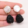 Dangle Ohrringe G-G Kultivierte weiße Keshi Perle Real Black Meteorit Stone Party Schmuckgeschenke