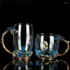 Kieliszki do wina niebieska różana szkliwa kryształowy herbata kubek kubek kubek malowany kubki z kwiatami kubki na wodzie przezroczyste szkło z łyżeczką