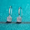 Brincos dangle Silver Excelente teste de diamante de corte Passado Total 2 quilates D Cor de alta clareza Moissnaite Square Drop 925