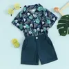 Kläder sätter småbarn pojke kläder sommar baby kokosnöt träd tryck skjorta kort ärmknapp ner övre solid shorts outfit