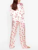 Home Clothing Women Pyjama Set Heart Print Long Sleeve Button Taste Top mit Hosen Nachtwäsche Loungewear