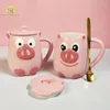 Canecas de porco de cerâmica Creamic Cup de desenhos animados de escritório de desenhos animados Te chá e café criativo para meninas amantes xícaras