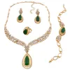 green gemstone wedding jewelry sets diamond crystal Necklace Bracelet Earring Ring 18K Gold Plated9510337