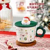 Muggar söt keramik jul jultomten kaffe te mjölk mugg med lock cup för kvinnor män barn vänner kontor och personlig presentdryckware