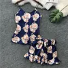 Roupas domésticas Pijama de lounge de sono conjunto Sexy Setin Sleepwear Pijama Mulheres pijama femme Fashion Flower Pijamas estampadas