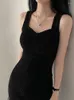Sukienki swobodne takie Koreańska moda elegancka mini sukienka seksowna impreza o niskim cięciu długie kobiety vintage ciemne czarne stroje 90s
