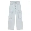 Jean pour femmes cargo femmes style européen rétro rétro de taille élevée streetwear lavé vintage complet printemps automne denim harajuku quotidien