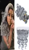 Modefärg silver grå kroppsvåg mänskliga jungfru hår spetsar front med buntar grå värmeständig hårförlängning med stängning GR4521879