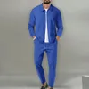 Pantaloni da uomo abito casual abito a petrolio a pianto a piagnucolio top a due pezzi zip up tasca autunno e inverno abbigliamento per uomo ropa hombre