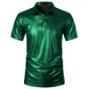 Polos MenS Summer Shiny Metallic à manches courtes Polo Fashion Stamping Stage Costume Dance Nightclub Party Party