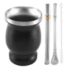 Coffee Scoops Double-Wall Stainless Yerba Mate Gourd Gourd à thé Set Water avec 2 Bombillas Paies Spoonclean Brush 8oz Black