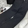 レディースジーンズ2024刺繍ポケットオールフィットストライプデニムストレートレッグパンツ