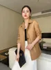 Women's Leather Genuine Mid-length Jacket For Women 2024 Trend Simple Solid High-end Single Breasted Belted Slim Real Sheepskin Coat