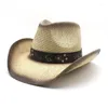 Berretti vintage retrò cinghia di cuoio retrò cintura vuota da donna uomo paglia larga beach beach cowgirl cowgirl western sun cappello