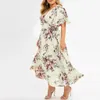 Moda Plus Size 3xl 4xl 5xl Kobiet Dress Floral Szyfonowa sukienka kwiatowa Czech Sukienki na plaży Letnie