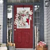 Fleurs décoratives Couronnes de Noël pour porte d'entrée Garland rouge et blanc avec pine Cone Bird Bo Spiet Home Decor Farmhouse Mur