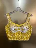 100% Cotton Camisole Sexig Women Beach Holiday Yellow Porslin Flower Print Spaghetti Strap Laptops Lady High Street Top