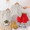 Kleidung Sets Baby-Mädchen Kleidung 9 bis 12 Monate Outfit 2024 Sommer Blumen-up-Kragen Kurzarm T-Shirts und Shorts Kinder