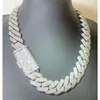 Schweres Silber 15 mm 20 mm 3rows Kubanische Kette Halskette Weiß Gold plattiert Moissanit Diamond Cuban Link Kette