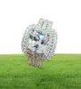 2021 Ny design Luxury 3 PCS 3 i 1 925 Sterling Silver Ring Cushion Engagement Wedding Ring Set för kvinnor Brudsmycken R4308 P05449645
