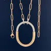 Модная золото Т-буквальное u-образное кольцо с пряжкой эллиптическое наполовину бриллиантовое ожерелье Женщины 925 Серебряный серебряный подвеска