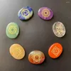 Decorative Figurines Natural Stone Seven Chakras Quartz Crystal Carved Oval Pendants For Jewelry Accessories