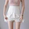 Salas de cintura alta de verão Mini Mini saia plissada vintage coreana tênis curto branco preto 240403
