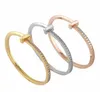 Europe America New Style Lady Women Titanium steel Engraved Setting Single Row Diamond Bangle Bracelet 3 Color2922414