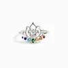 Pierścienie klastra 925 Sterling Srebrny Lotus Flower Boho dla kobiet prosta modna kolorowa cyrkon Wedding Pierdzież Prezent biżuterii