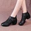 Dance Shoes Women Square Breathable Soft Leather Mesh Sailor Sneakers Dancing Modern
