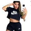 2024 NIEUWE Women Two-Piece Set Jogging Fitness Sexy Navel blootgesteld T-shirt met korte mouwen en sport shorts tracksuit dagelijkse print mode casual pak