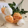 Decorative Flowers Simulation Flower Silk Two-tone Imperial Princess Roses Bouquet Garden Balcony Decoration Artificial Rose Champagne