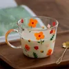 Weingläser Glas Kaffee Tasse Blumenmuster 450 ml Espresso Tassen Getränke Wasser für Haferflocken Frühstück Milk Feiertagsgeschenke