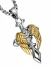 Gold Color Angel Wing Men Pendant Collier Punk Crucifix en acier inoxydable Colliers de titane bijoux9237799