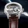 Relógios de pulso Ailang Moda Skeleton Men Watch Mechanical Watch Luxury Personalizado Dial transparente Design Strap de couro 30m RELOJ RELOJ