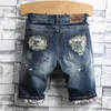 2023 Men d'été Vintage Ripped Jeans Streetwear Hole Slim Denim Shorts masculins Brand Vêtements 240412