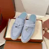 Top quality Summer Walk Charms suede Mule slippers sandal Macaroon Luxe Flat slide Genuine leather casual slip on flats shoes Luxury Designers shoe womens