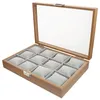 Boîtes de montre Boîtes en bois Conteneur d'organisateur de bijoux 12 sous-coffre